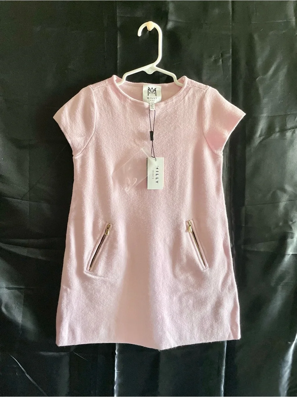 Milly Minis Pink Short-Sleeve Ponte Dress with Gold Zips